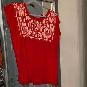 Vibrant Red Embroidered Blouse